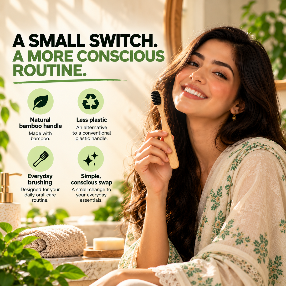 Freysh bamboo toothbrush with conscious routine benefits